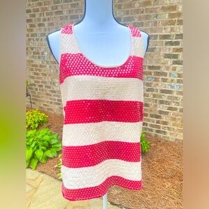 Judith March Red and Ivory Sequin Striped Sleeveless Tank Top size Medium